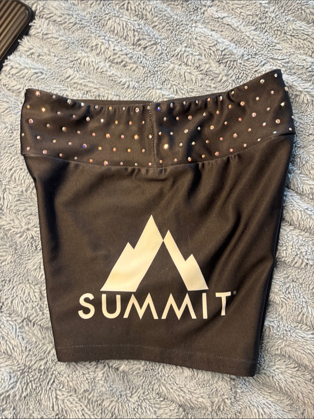 Varsity Black Kids Shorts with Summit Logo and Rhinestone Waistband